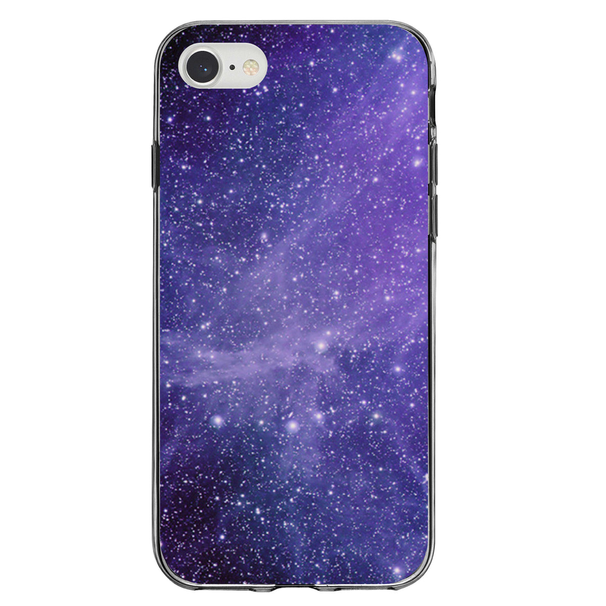 Purple Black White Stars Nebula Clear Shockproof iPhone Case, view 5
