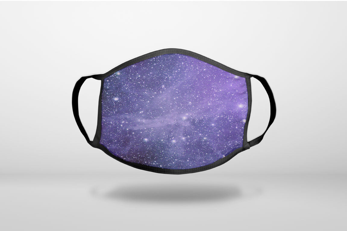 Purple Black White Stars Nebula - 3-Ply Reusable Soft Face Mask Covering, Unisex, Cotton Inner Layer