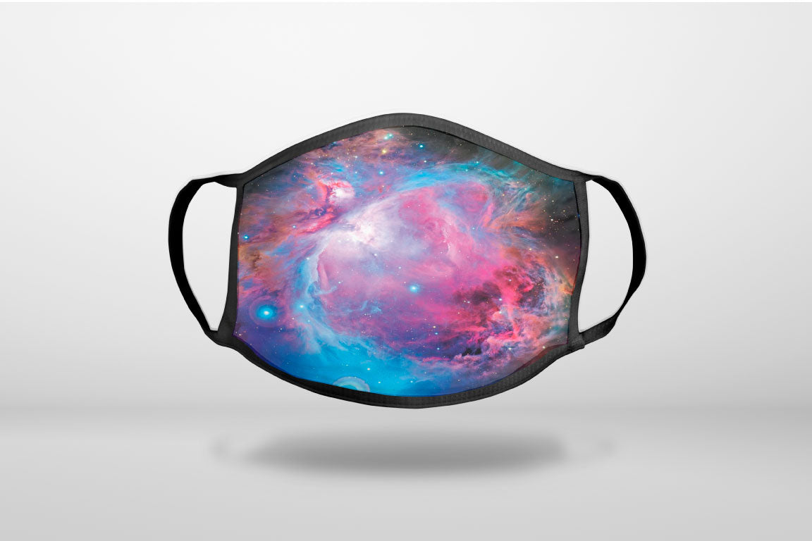Purple Blue Black Orion Nebula - 3-Ply Reusable Soft Face Mask Covering, Unisex, Cotton Inner Layer