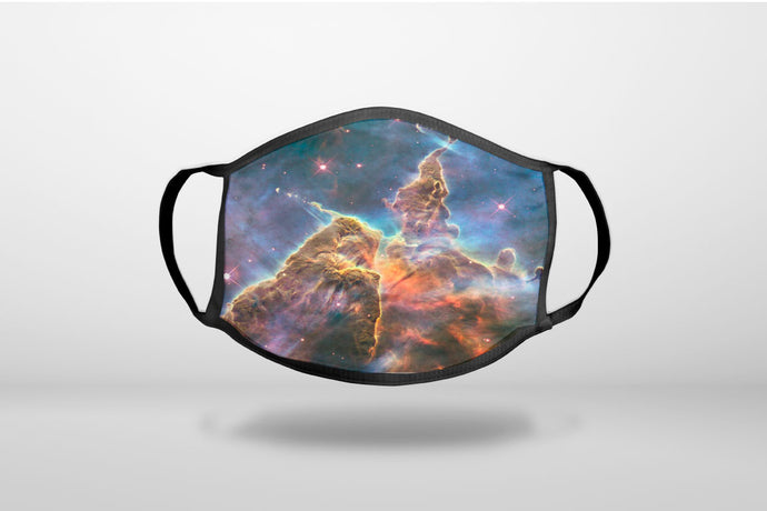 Blue Yellow Orange Carina Nebula - 3-Ply Reusable Soft Face Mask Covering, Unisex, Cotton Inner Layer