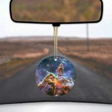 DistinctInk® Hanging Ceramic Christmas Tree Ornament with Gold String - Great Gift / Present - 2 3/4 inch Diameter - Blue Yellow Orange Carina Nebula