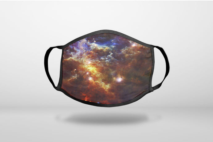 Red Yellow Blue Rosette Nebula - 3-Ply Reusable Soft Face Mask Covering, Unisex, Cotton Inner Layer