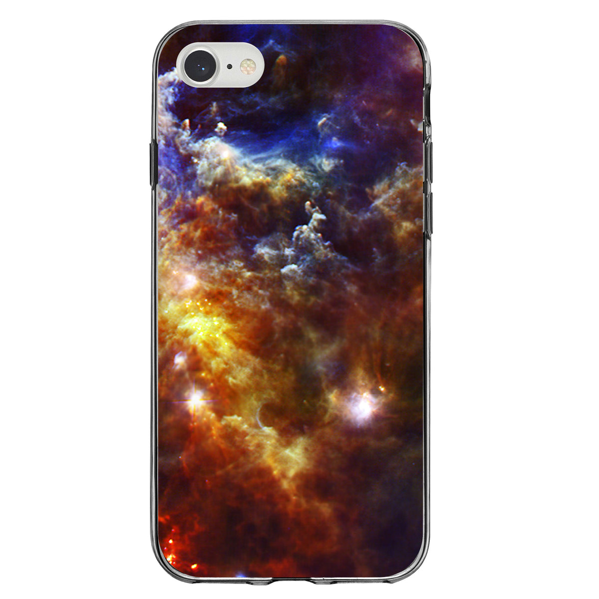 Red Yellow Blue Rosette Nebula Clear Shockproof iPhone Case, view 5