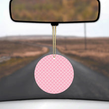 DistinctInk® Hanging Ceramic Christmas Tree Ornament with Gold String - Great Gift / Present - 2 3/4 inch Diameter - Light Pink Scalloped Pattern