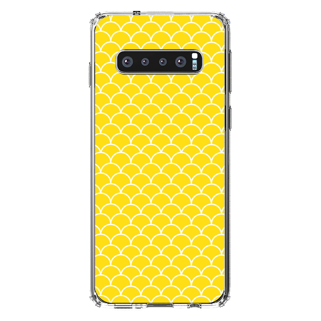 Yellow White Scalloped Pattern Clear Shockproof iPhone Case, view 16