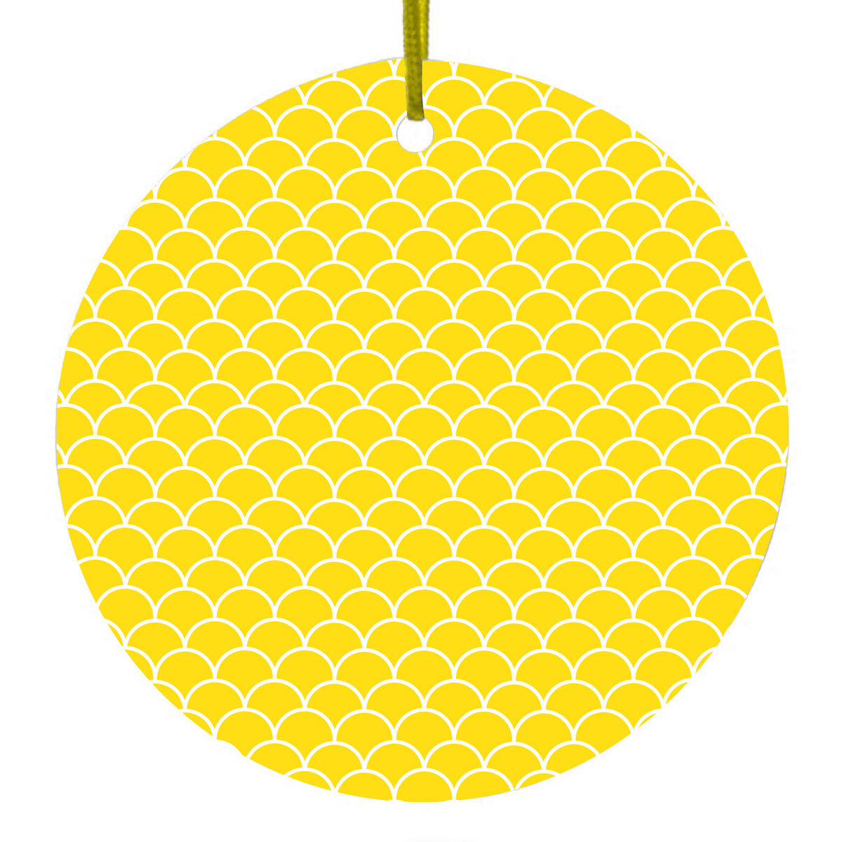 Yellow White Scalloped Pattern Ceramic Ornament
