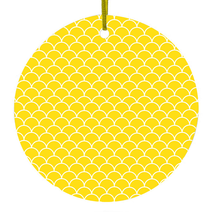 Yellow White Scalloped Pattern Ceramic Ornament