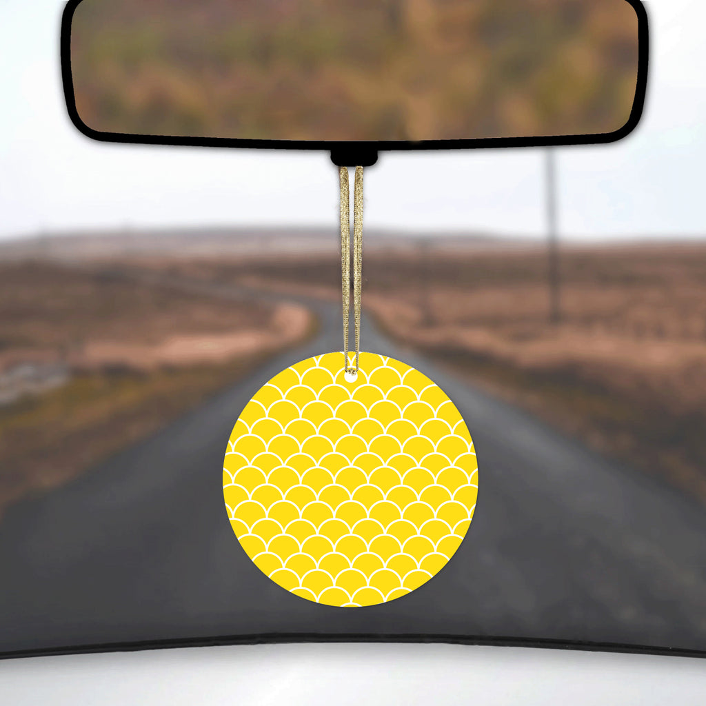 Yellow White Scalloped Pattern Ceramic Ornament, view 3
