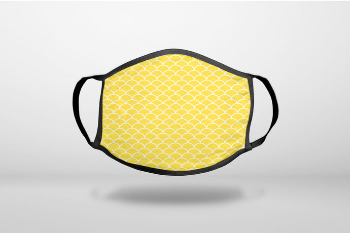 Yellow White Scalloped Pattern - 3-Ply Reusable Soft Face Mask Covering, Unisex, Cotton Inner Layer