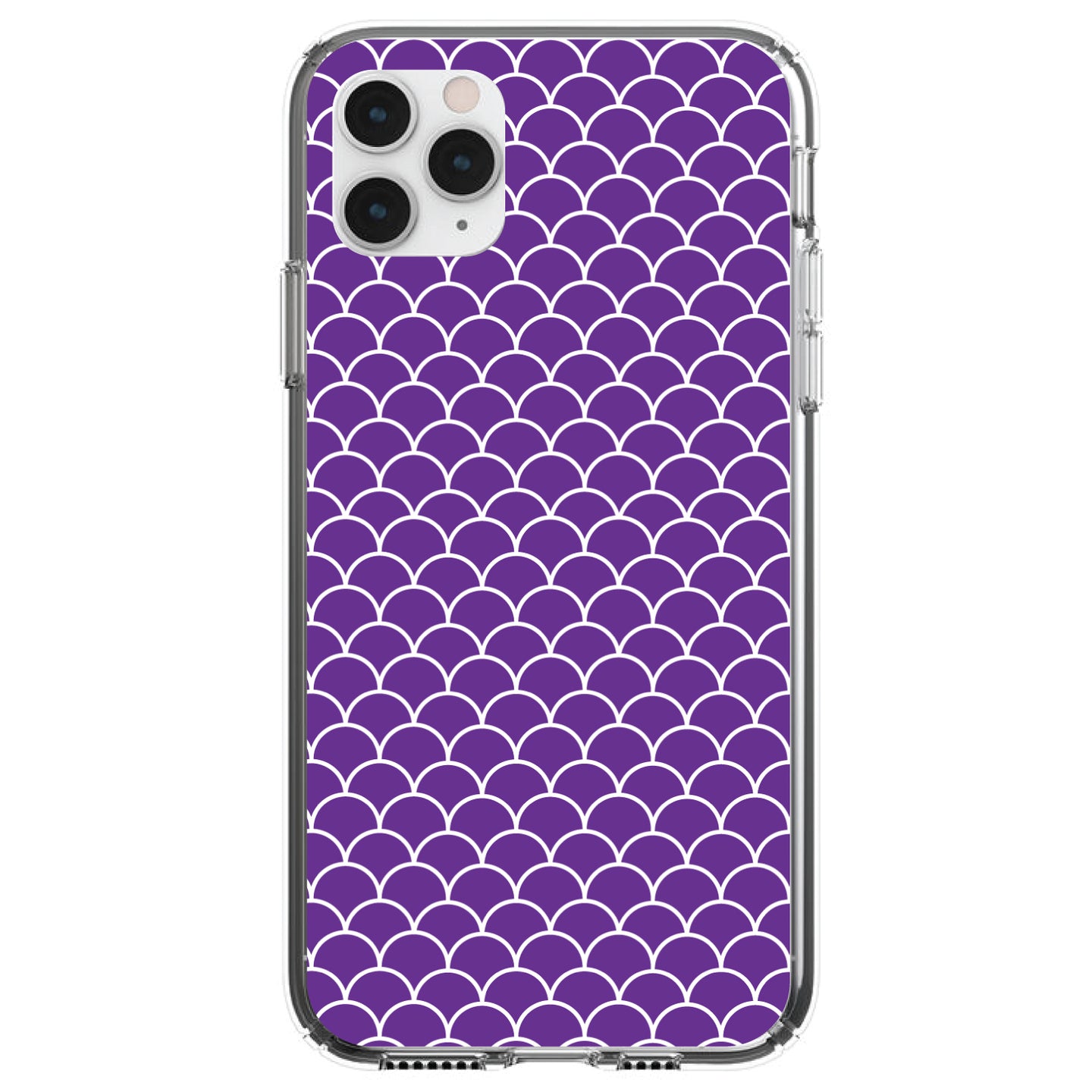 DistinctInk® Clear Shockproof Hybrid Case for Apple iPhone / Samsung Galaxy / Google Pixel - Purple White Scalloped Pattern