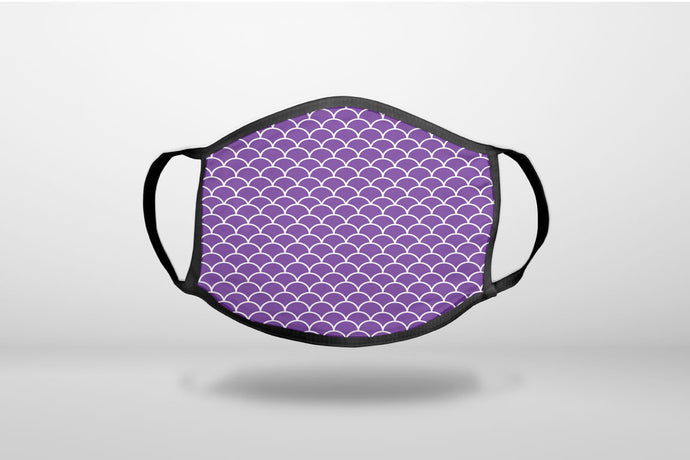 Purple White Scalloped Pattern - 3-Ply Reusable Soft Face Mask Covering, Unisex, Cotton Inner Layer