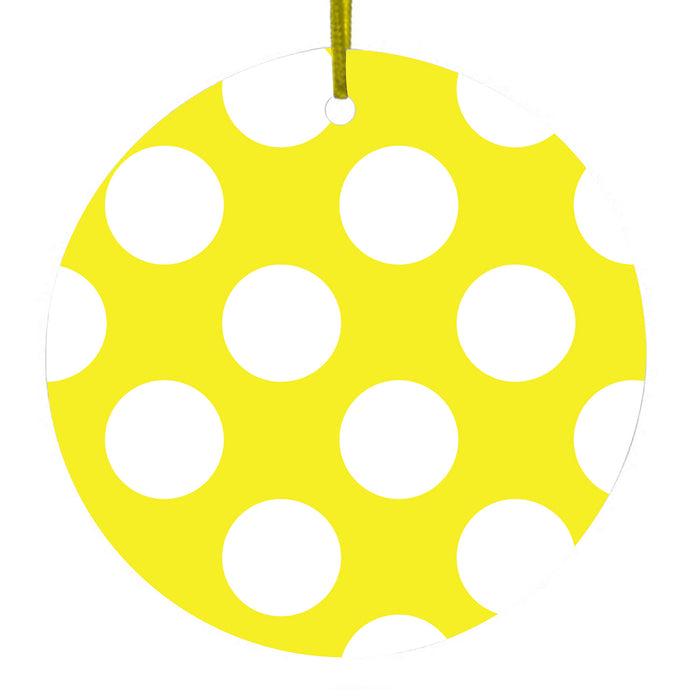 White & Yellow Polka Dots Ceramic Ornament