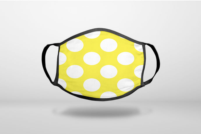 White & Yellow Polka Dots - 3-Ply Reusable Soft Face Mask Covering, Unisex, Cotton Inner Layer