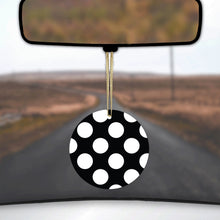 DistinctInk® Hanging Ceramic Christmas Tree Ornament with Gold String - Great Gift / Present - 2 3/4 inch Diameter - White & Black Polka Dots