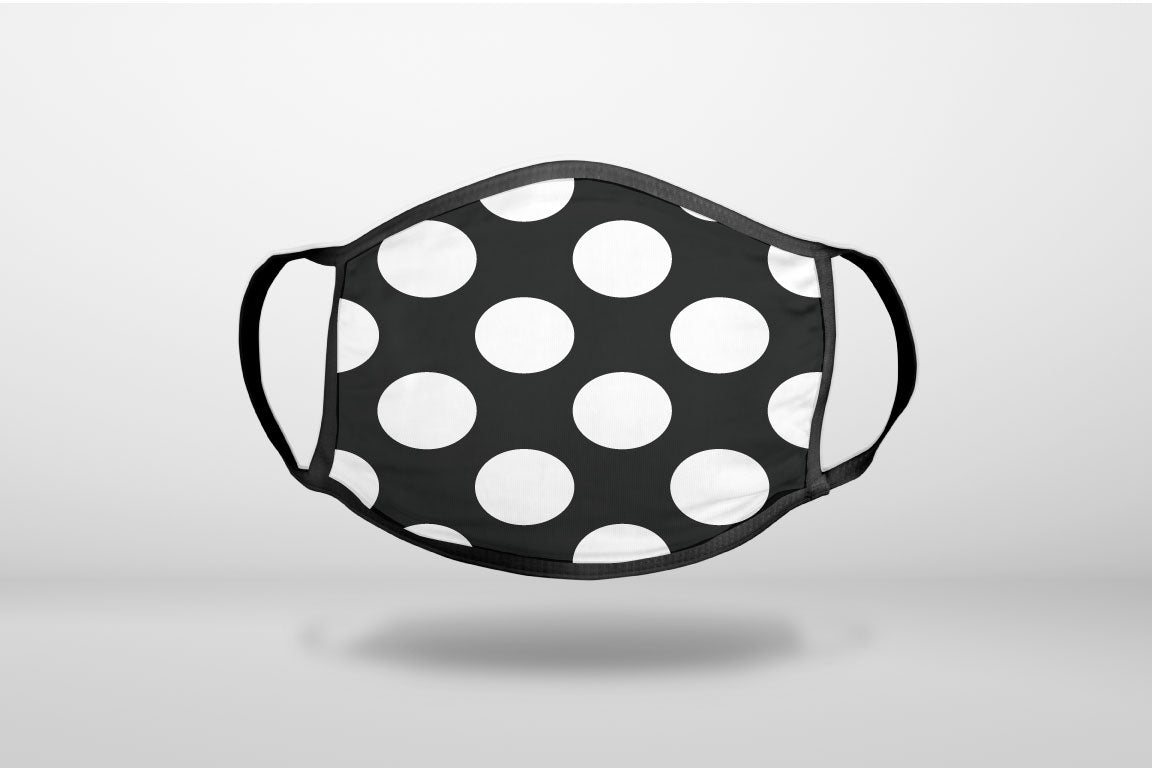 White & Black Polka Dots - 3-Ply Reusable Soft Face Mask Covering, Unisex, Cotton Inner Layer