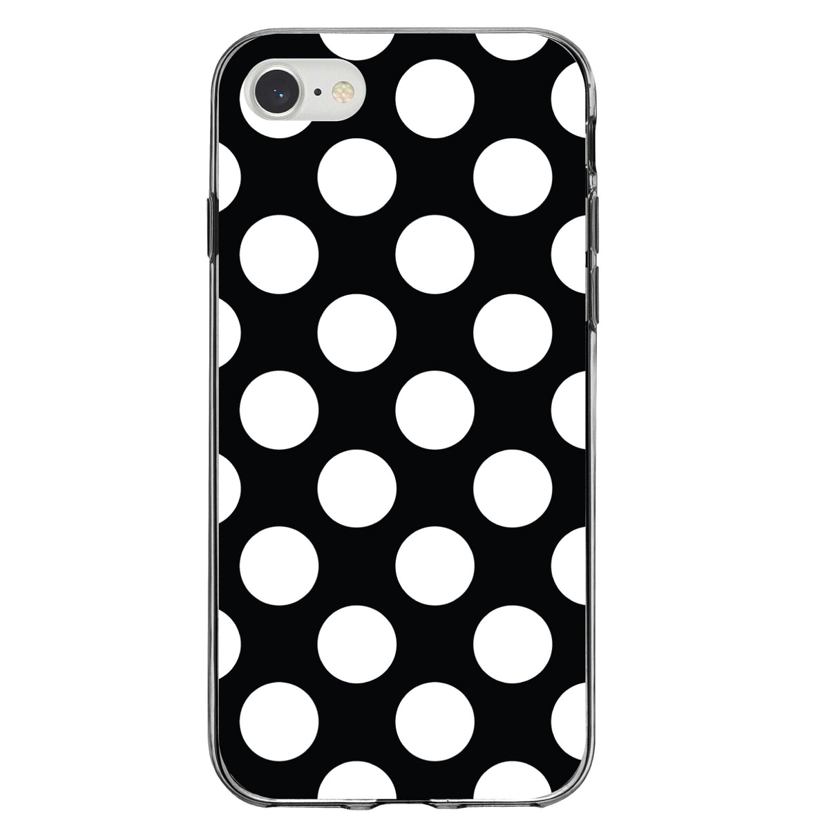 White & Black Polka Dots Clear Shockproof iPhone Case, view 5