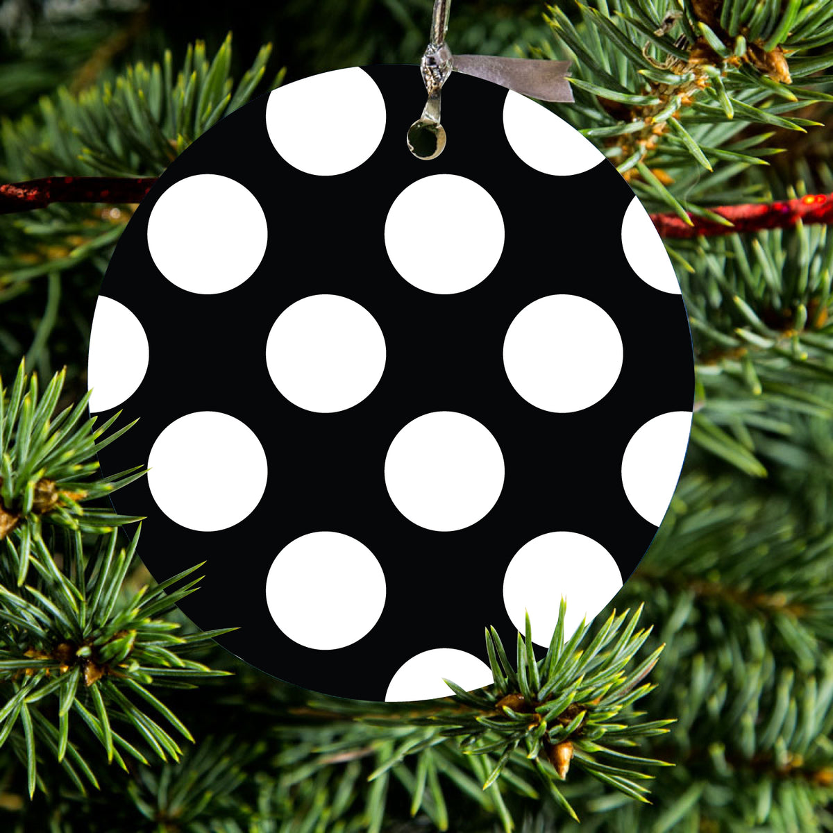 White & Black Polka Dots Ceramic Ornament, view 2