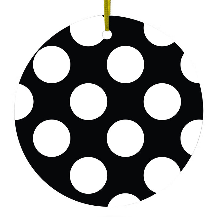 White & Black Polka Dots Ceramic Ornament