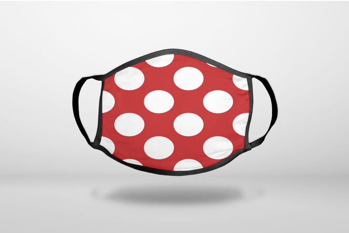 White & Red Polka Dots - 3-Ply Reusable Soft Face Mask Covering, Unisex, Cotton Inner Layer