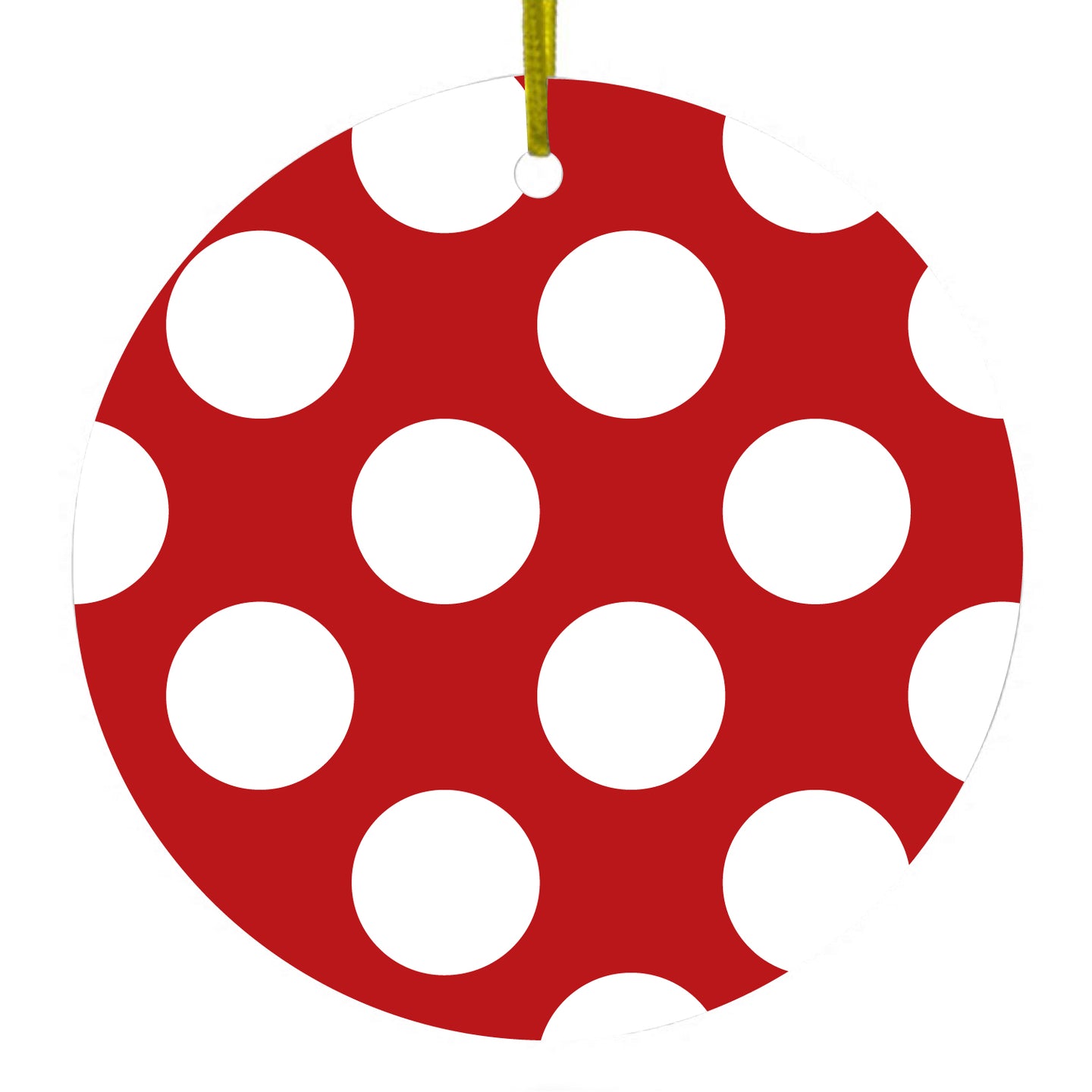 DistinctInk® Hanging Ceramic Christmas Tree Ornament with Gold String - Great Gift / Present - 2 3/4 inch Diameter - White & Red Polka Dots