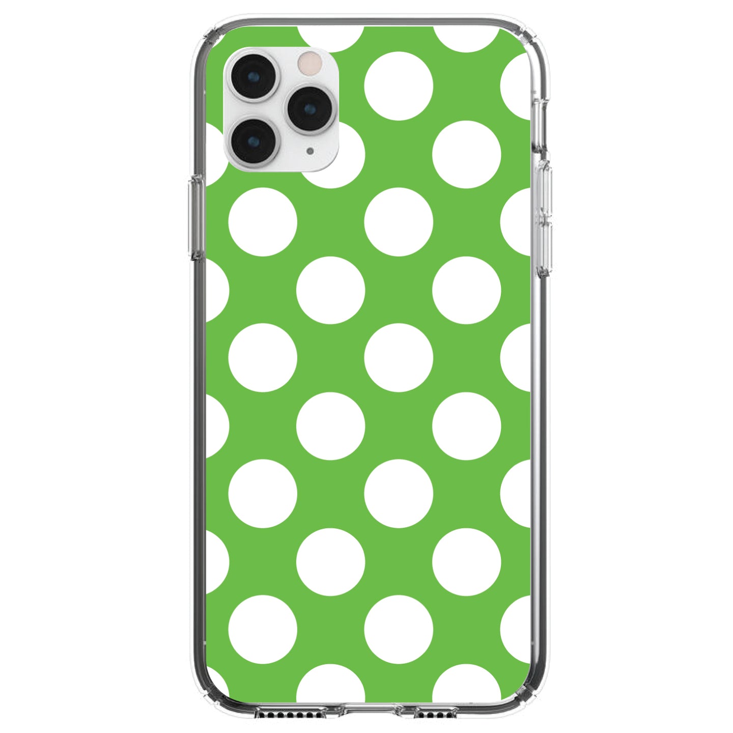 DistinctInk® Clear Shockproof Hybrid Case for Apple iPhone / Samsung Galaxy / Google Pixel - White & Green Polka Dots