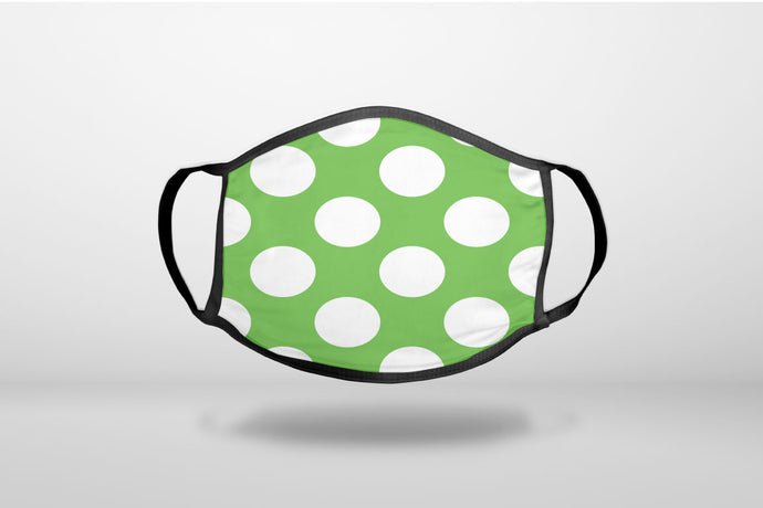 White & Green Polka Dots - 3-Ply Reusable Soft Face Mask Covering, Unisex, Cotton Inner Layer