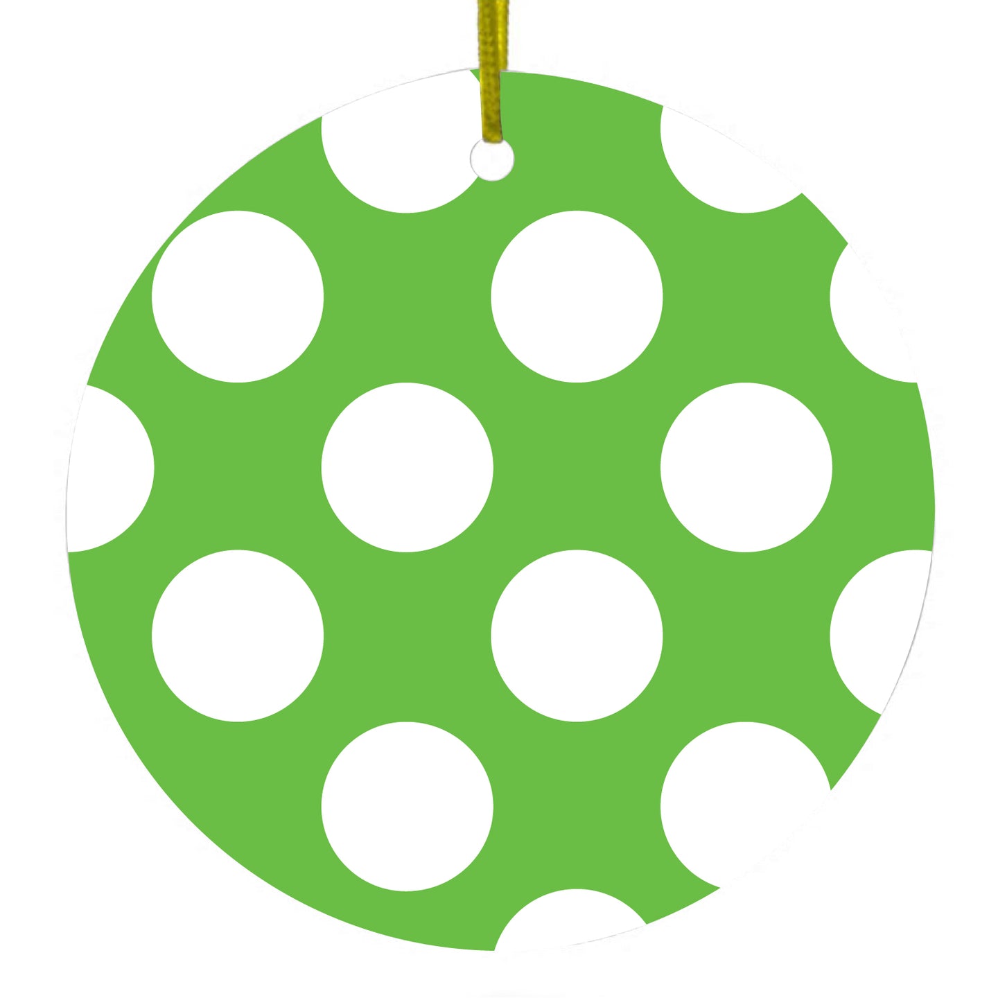 DistinctInk® Hanging Ceramic Christmas Tree Ornament with Gold String - Great Gift / Present - 2 3/4 inch Diameter - White & Green Polka Dots