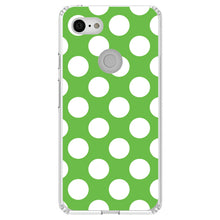 DistinctInk® Clear Shockproof Hybrid Case for Apple iPhone / Samsung Galaxy / Google Pixel - White & Green Polka Dots