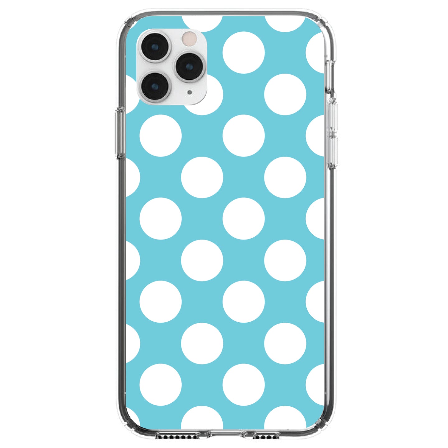 DistinctInk® Clear Shockproof Hybrid Case for Apple iPhone / Samsung Galaxy / Google Pixel - White & Blue Polka Dots