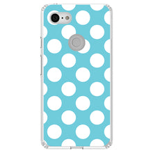 DistinctInk® Clear Shockproof Hybrid Case for Apple iPhone / Samsung Galaxy / Google Pixel - White & Blue Polka Dots