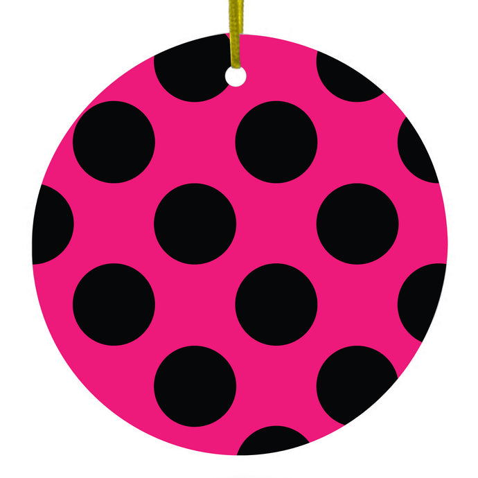 Black & Hot Pink Polka Dots Ceramic Ornament