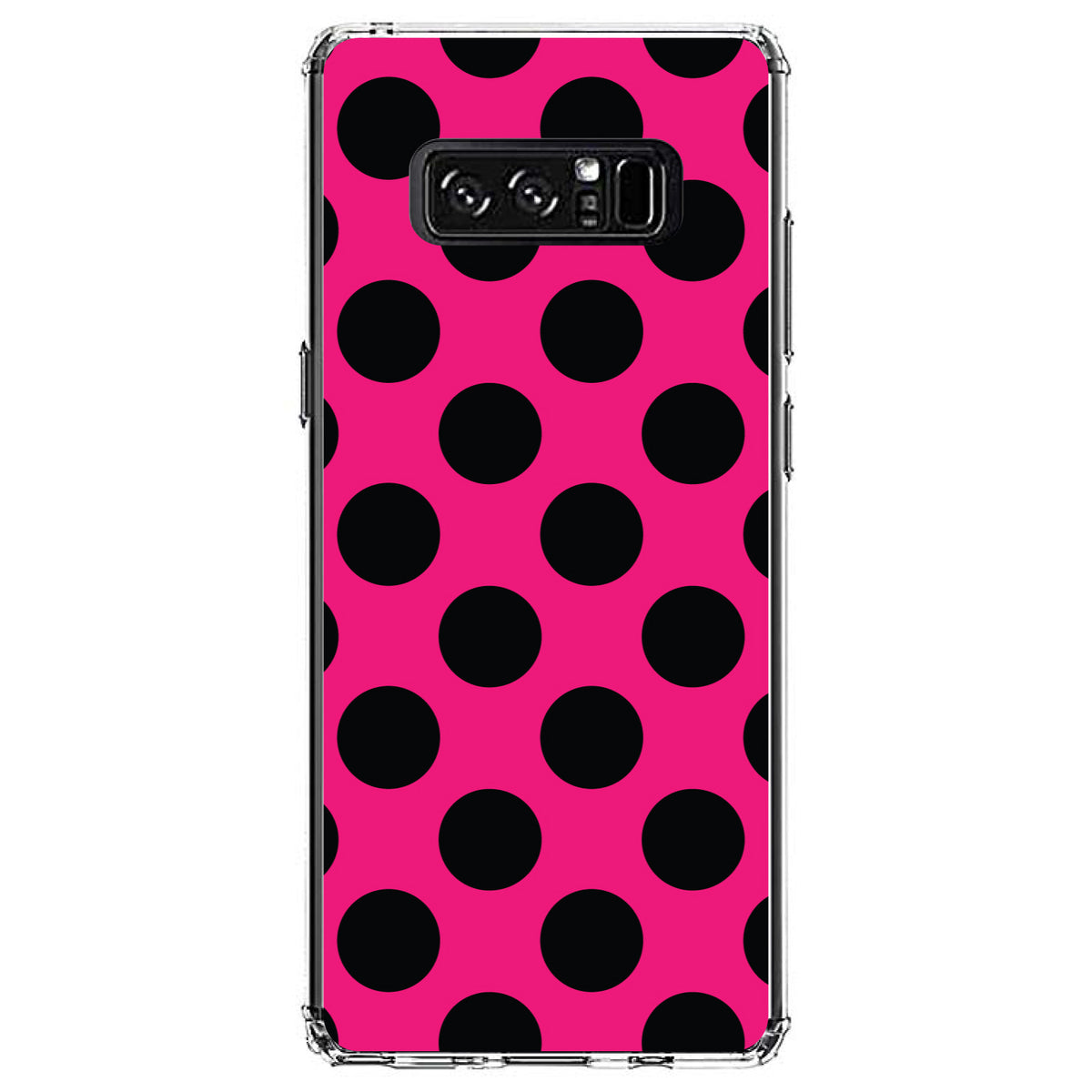Black & Hot Pink Polka Dots Clear Shockproof iPhone Case, view 12