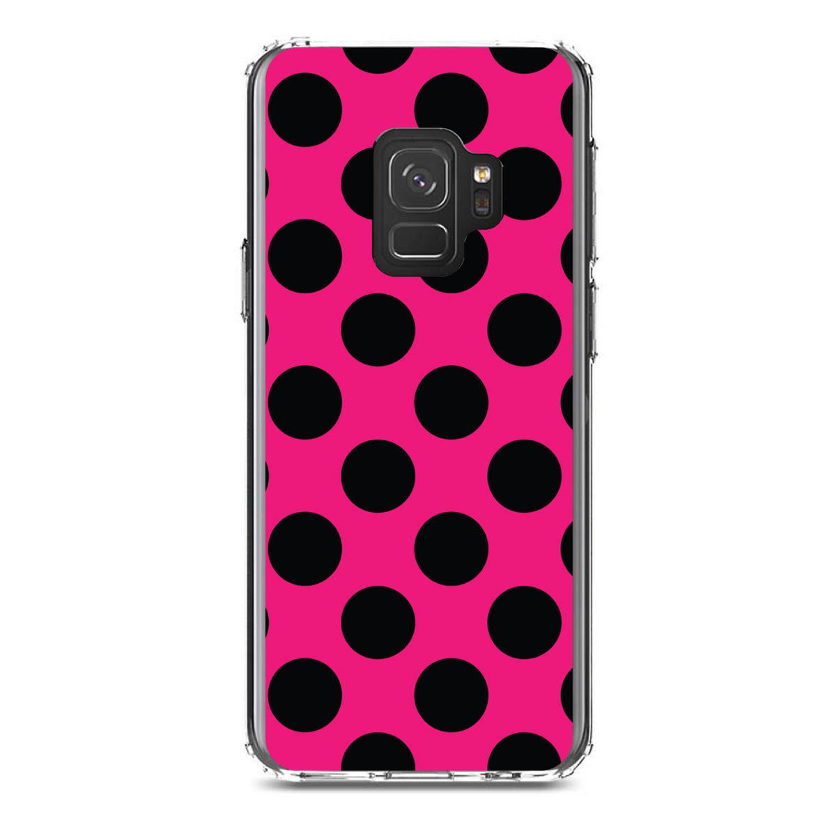 Black & Hot Pink Polka Dots Clear Shockproof iPhone Case, view 19