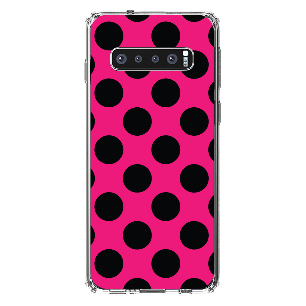 Black & Hot Pink Polka Dots Clear Shockproof iPhone Case, view 17