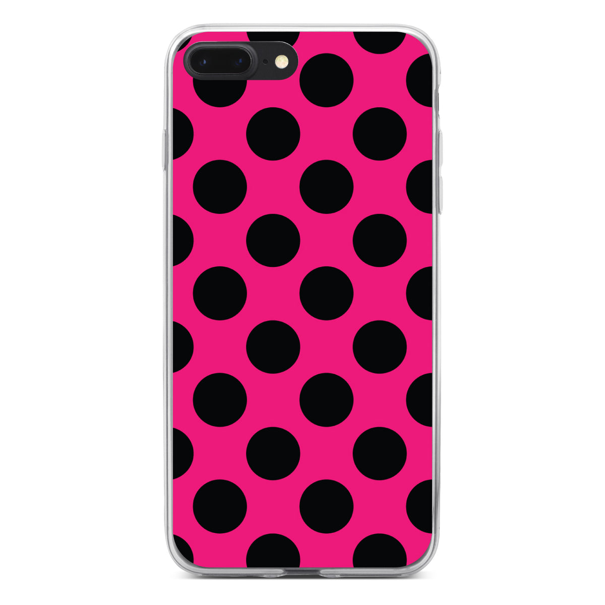 Black & Hot Pink Polka Dots Clear Shockproof iPhone Case, view 6