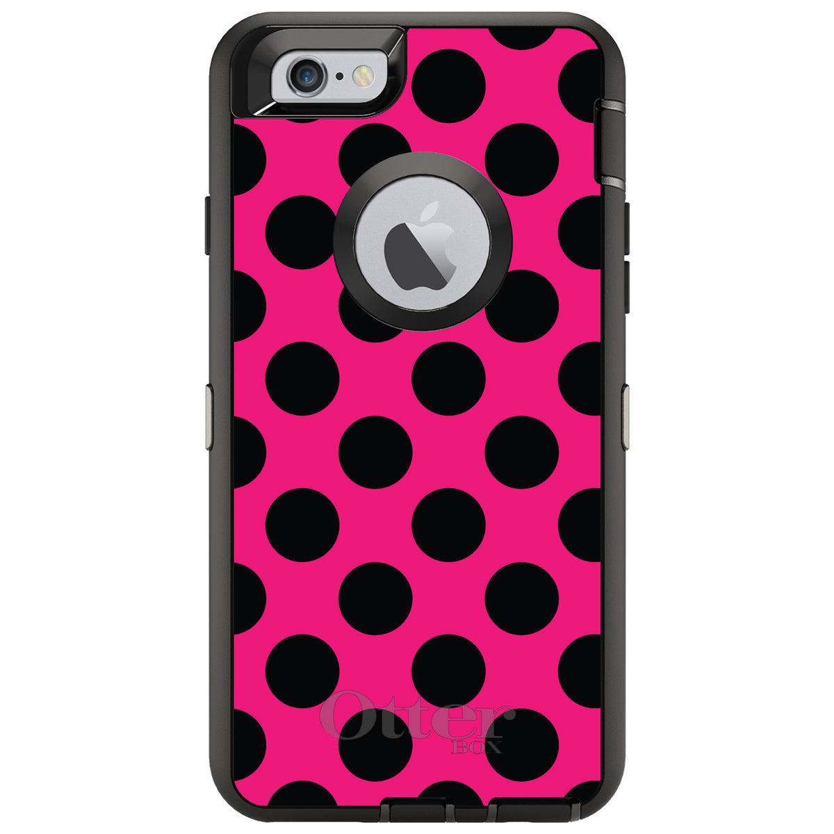 Black & Hot Pink Polka Dots OtterBox Defender Case for iPhone & Galaxy, view 4