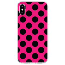 DistinctInk® Clear Shockproof Hybrid Case for Apple iPhone / Samsung Galaxy / Google Pixel - Black & Hot Pink Polka Dots