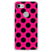 DistinctInk® Clear Shockproof Hybrid Case for Apple iPhone / Samsung Galaxy / Google Pixel - Black & Hot Pink Polka Dots