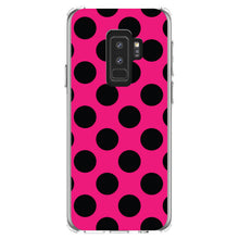 DistinctInk® Clear Shockproof Hybrid Case for Apple iPhone / Samsung Galaxy / Google Pixel - Black & Hot Pink Polka Dots
