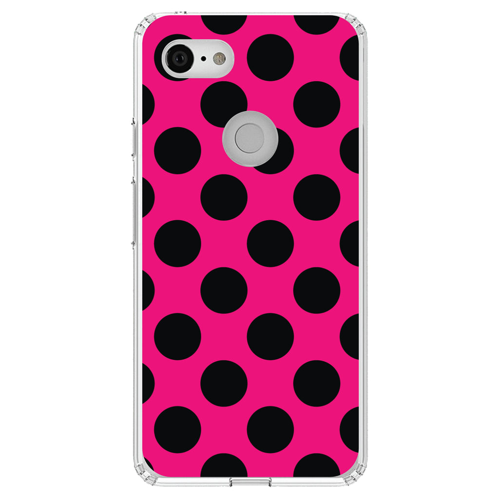 Black & Hot Pink Polka Dots Clear Shockproof iPhone Case, view 22