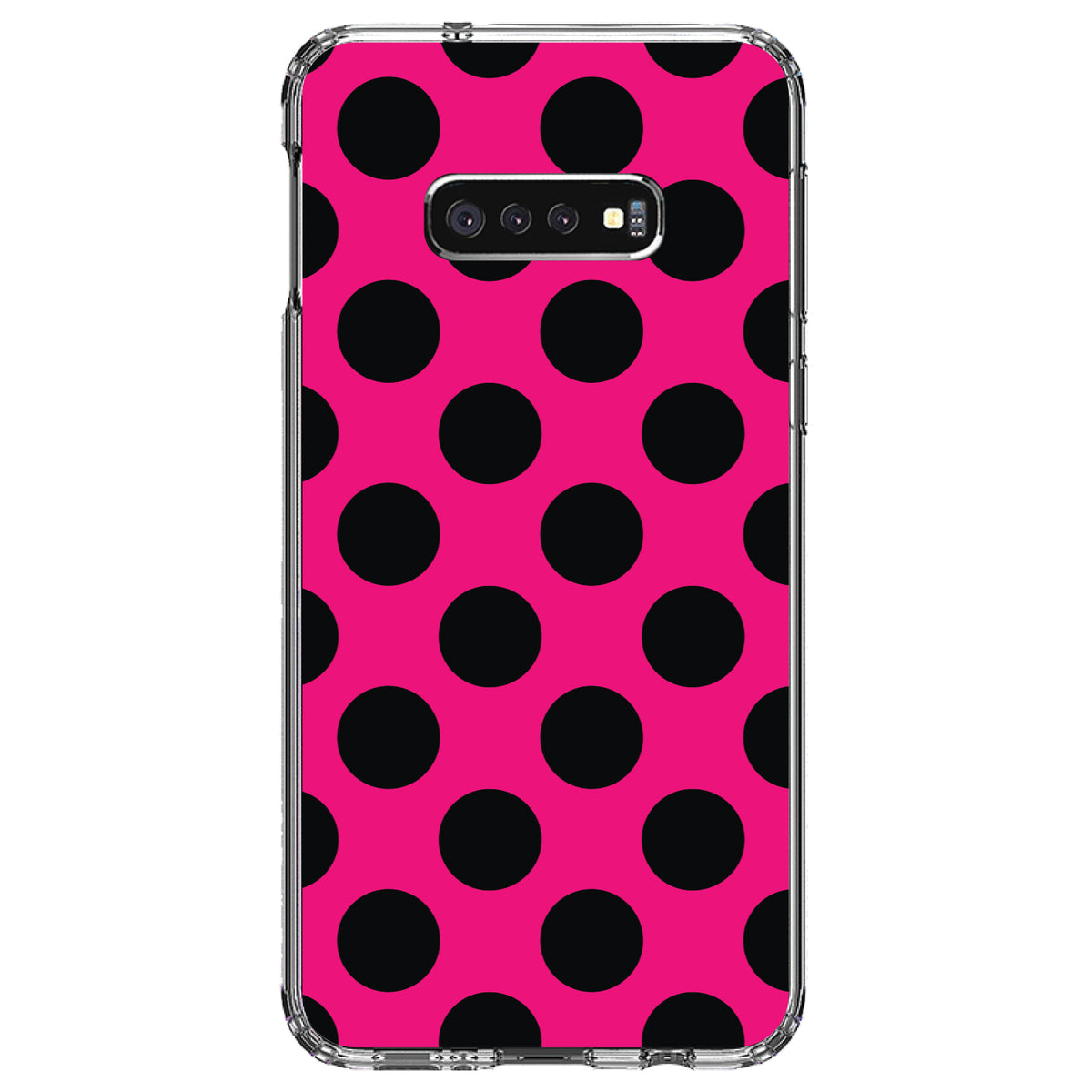 Black & Hot Pink Polka Dots Clear Shockproof iPhone Case, view 18
