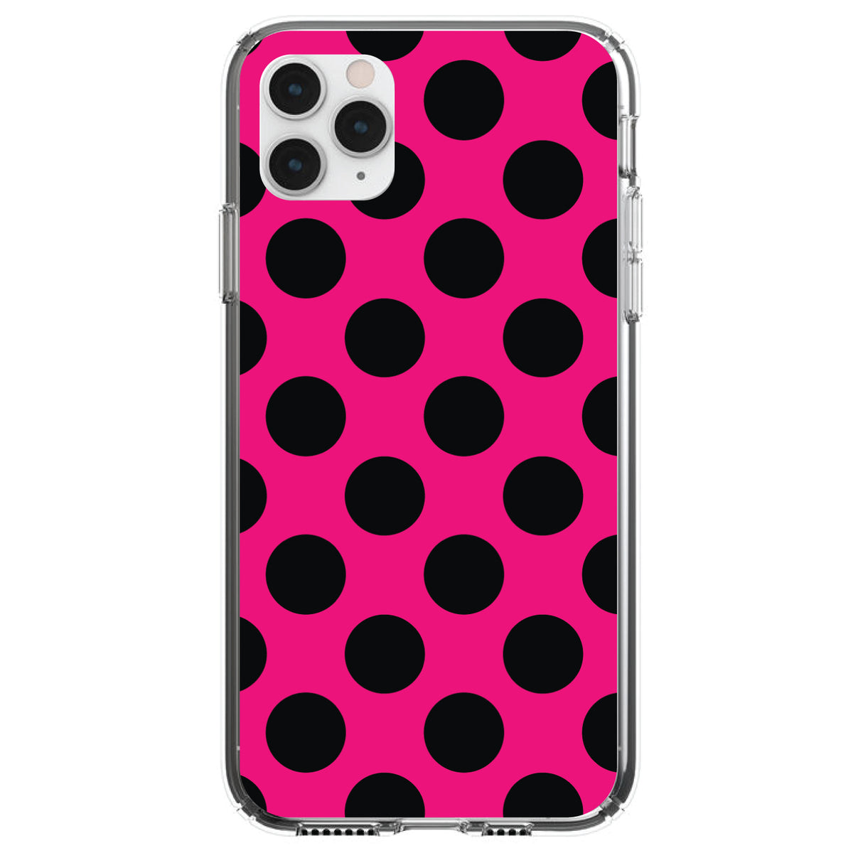 Black & Hot Pink Polka Dots Clear Shockproof iPhone Case