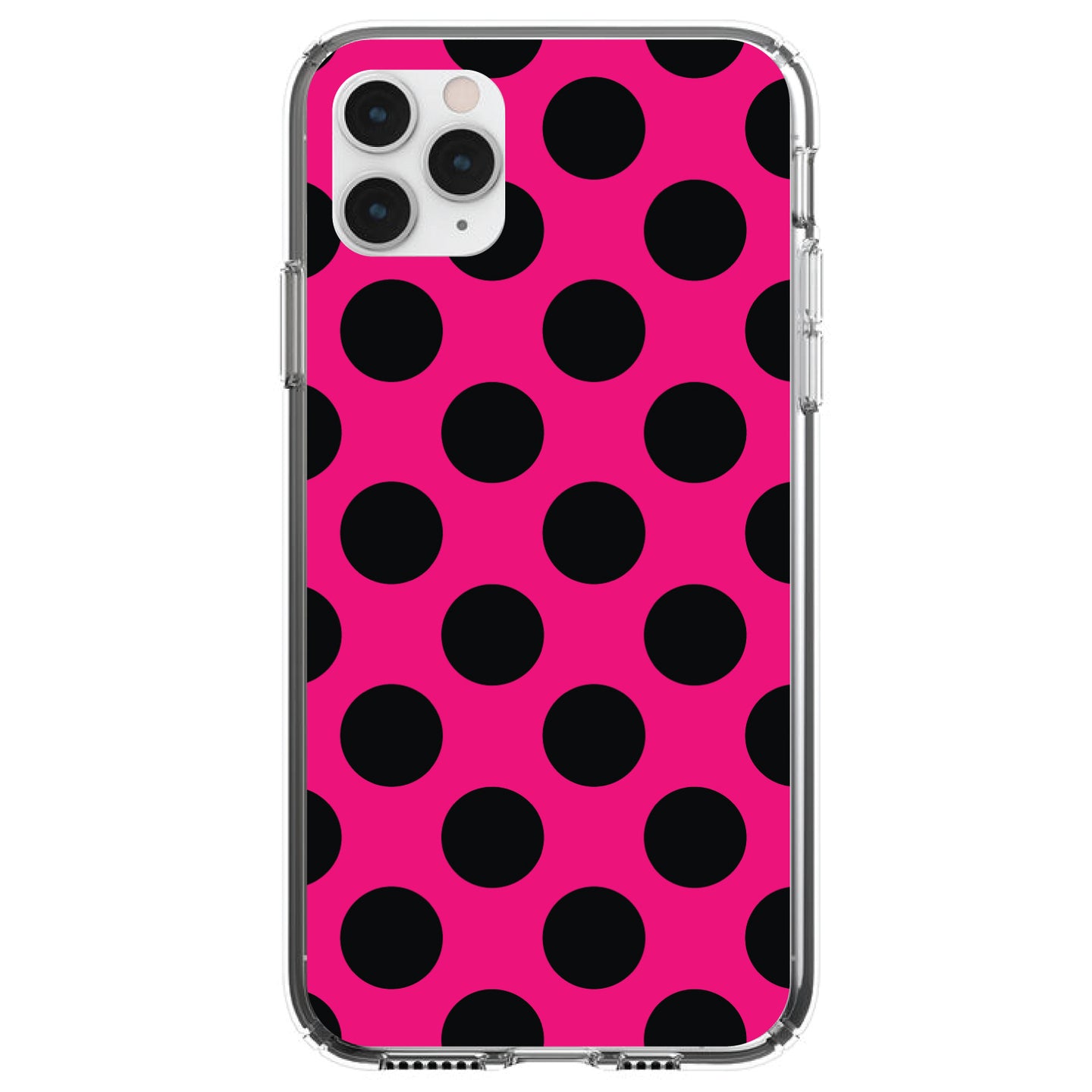 DistinctInk® Clear Shockproof Hybrid Case for Apple iPhone / Samsung Galaxy / Google Pixel - Black & Hot Pink Polka Dots