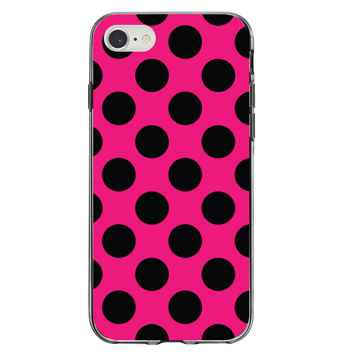 Black & Hot Pink Polka Dots Clear Shockproof iPhone Case, view 5