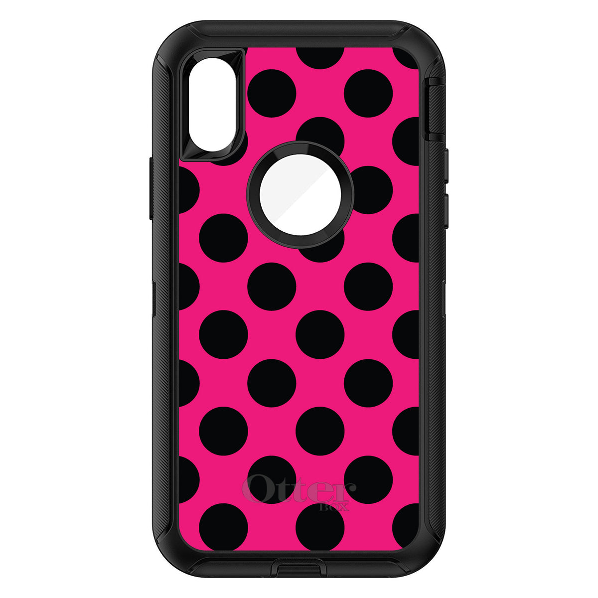 Black & Hot Pink Polka Dots OtterBox Defender Case for iPhone & Galaxy, view 3