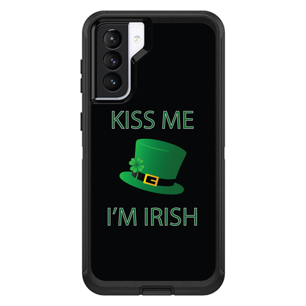 Black Green Kiss Me I'm Irish OtterBox Defender Case for iPhone & Galaxy, view 5