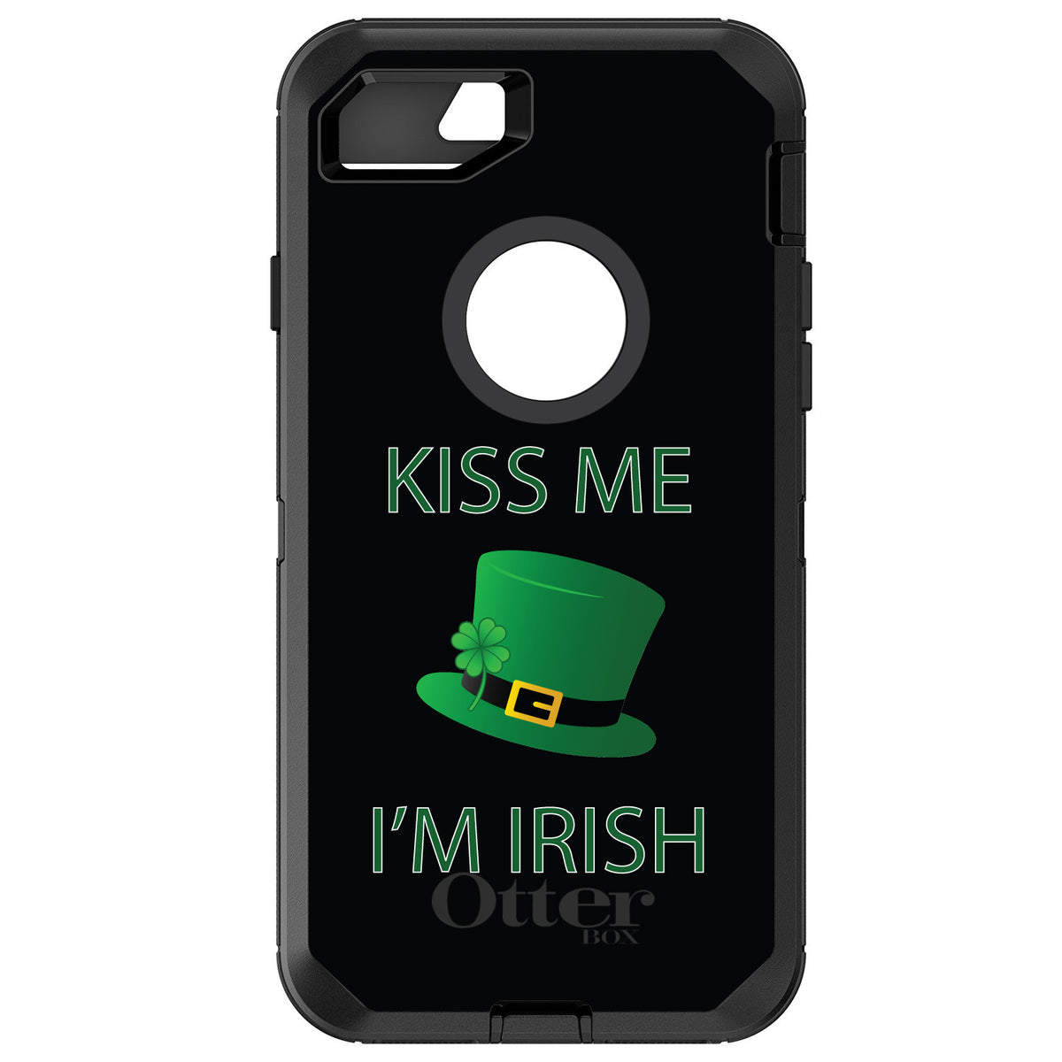 Black Green Kiss Me I'm Irish OtterBox Defender Case for iPhone & Galaxy