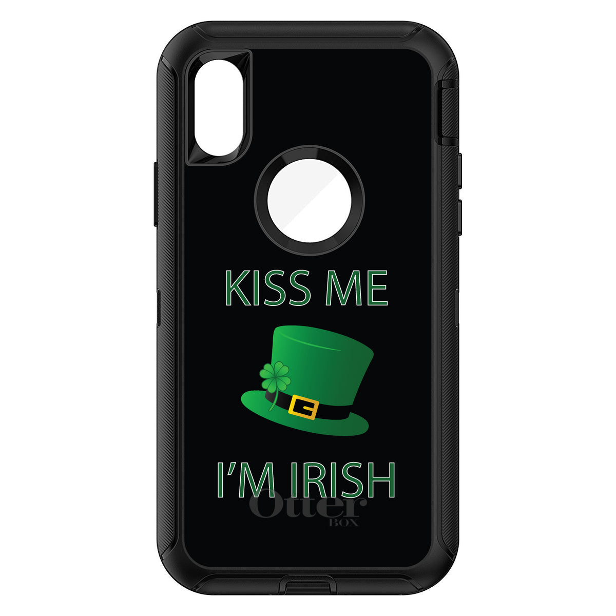 Black Green Kiss Me I'm Irish OtterBox Defender Case for iPhone & Galaxy, view 3