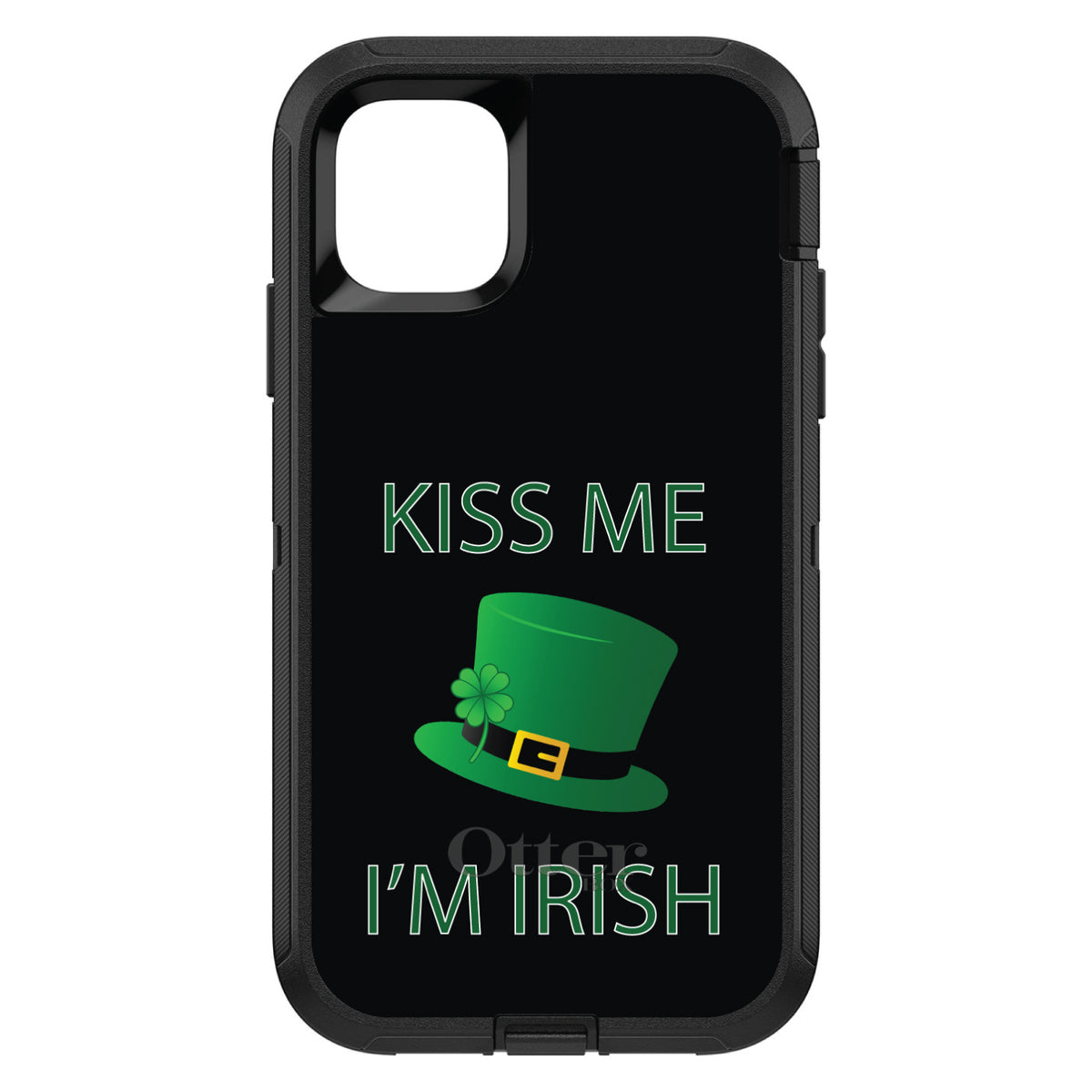 Black Green Kiss Me I'm Irish OtterBox Defender Case for iPhone & Galaxy, view 2