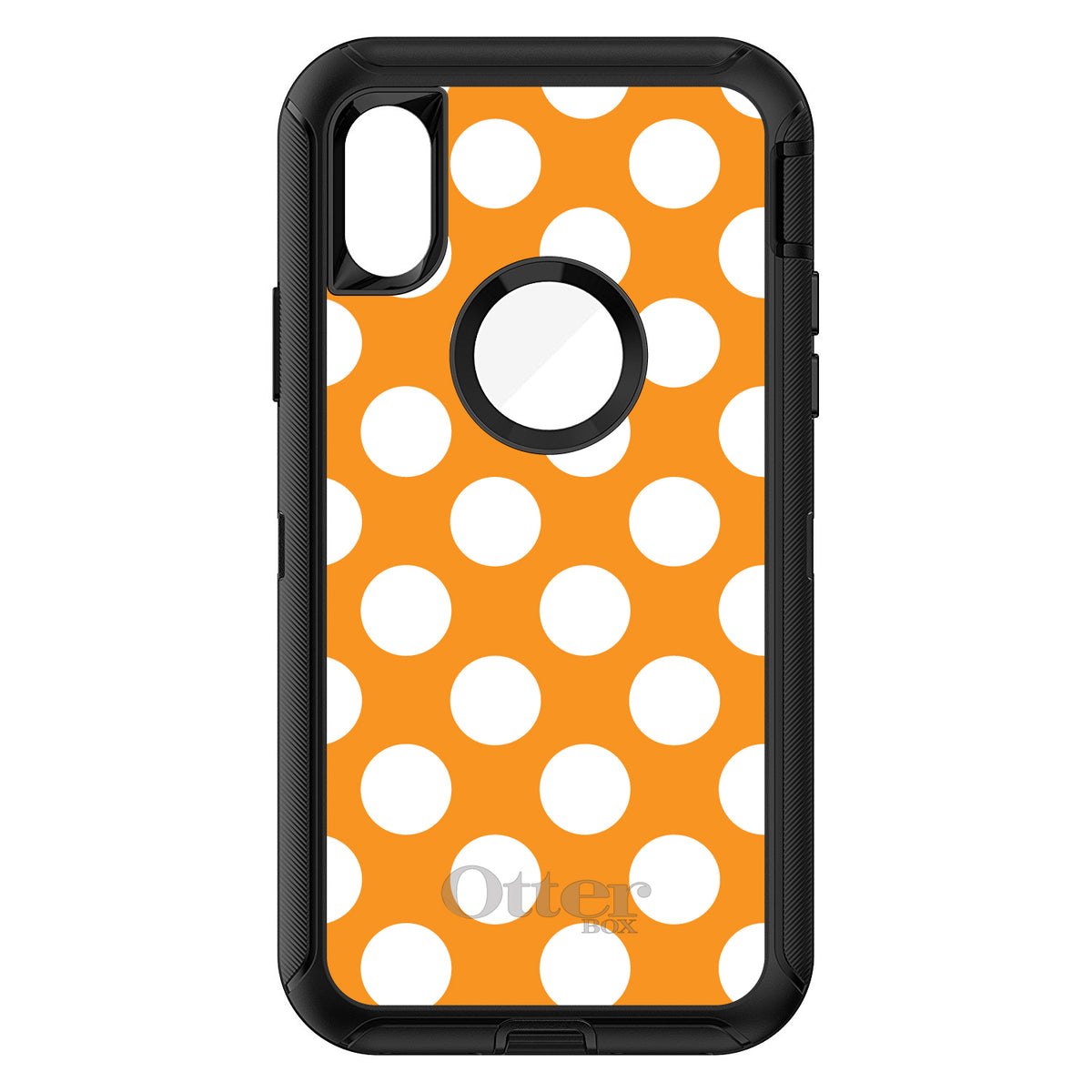 White & Orange Polka Dots OtterBox Defender Case for iPhone & Galaxy, view 3